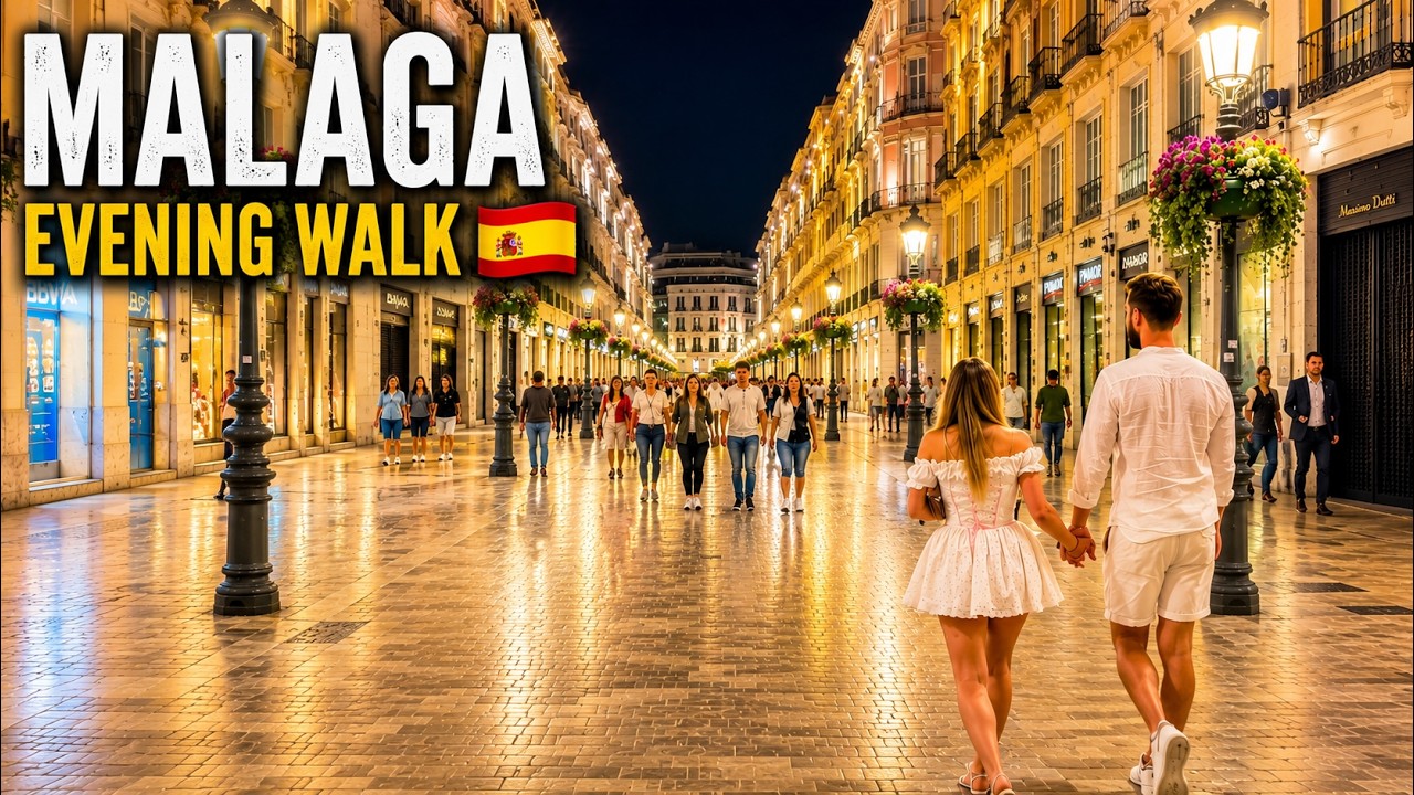 Malaga Night Walk 4K 🇪🇸 | Busy Evening Streets in Spain