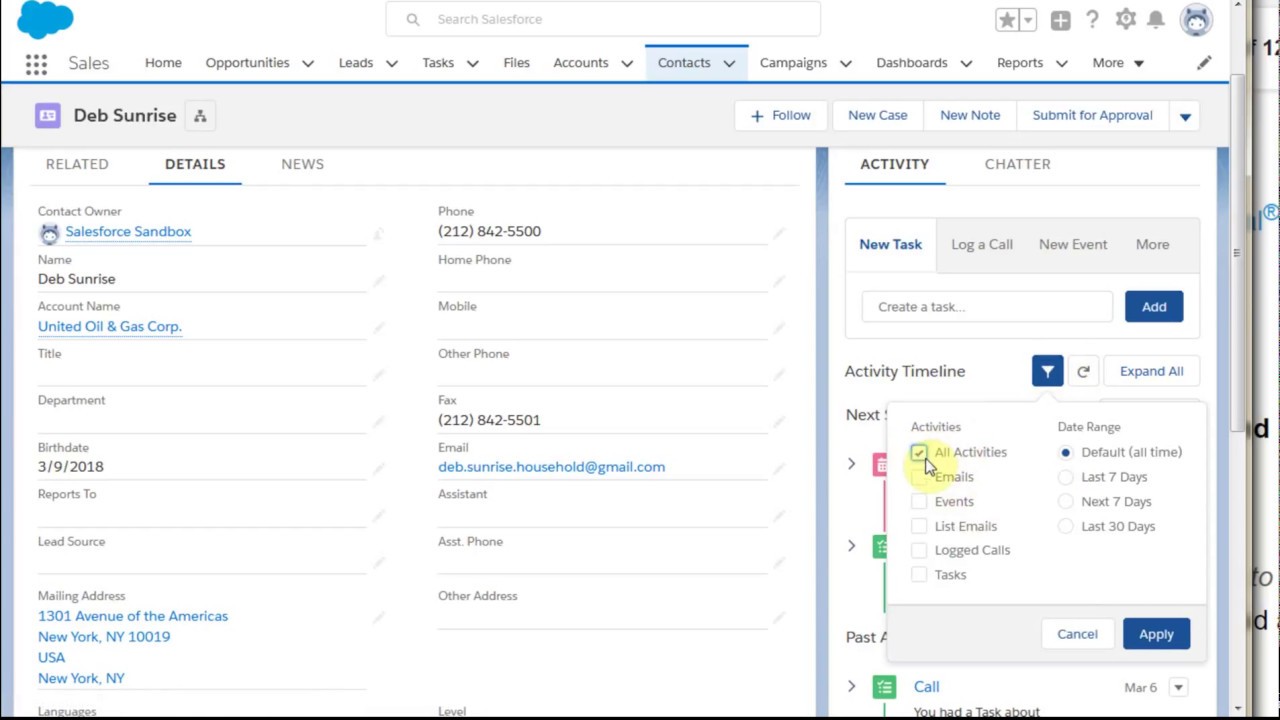 Salesforce Lightning:  101.6 Intro to Activity Timeline