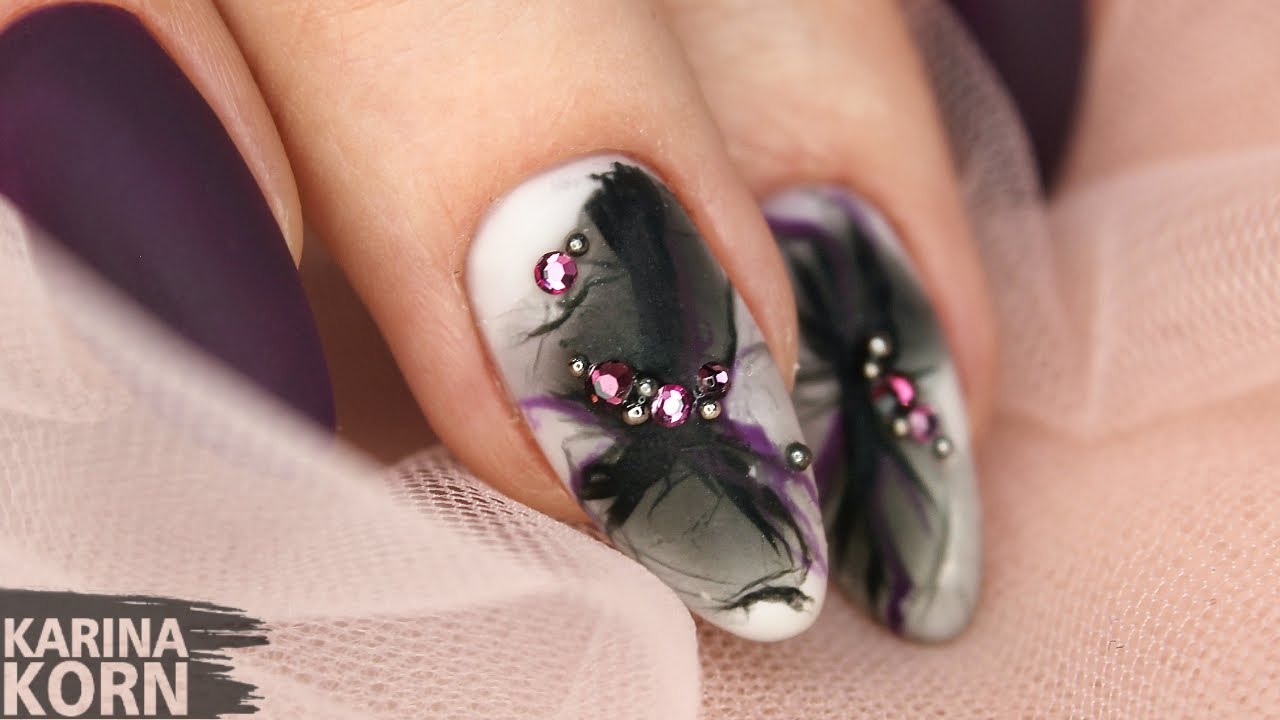 😍💜 Вуаль 😤Не получается ? Водный маникюр обычным лаком / Прозрачная вуаль / маникюр со стразами