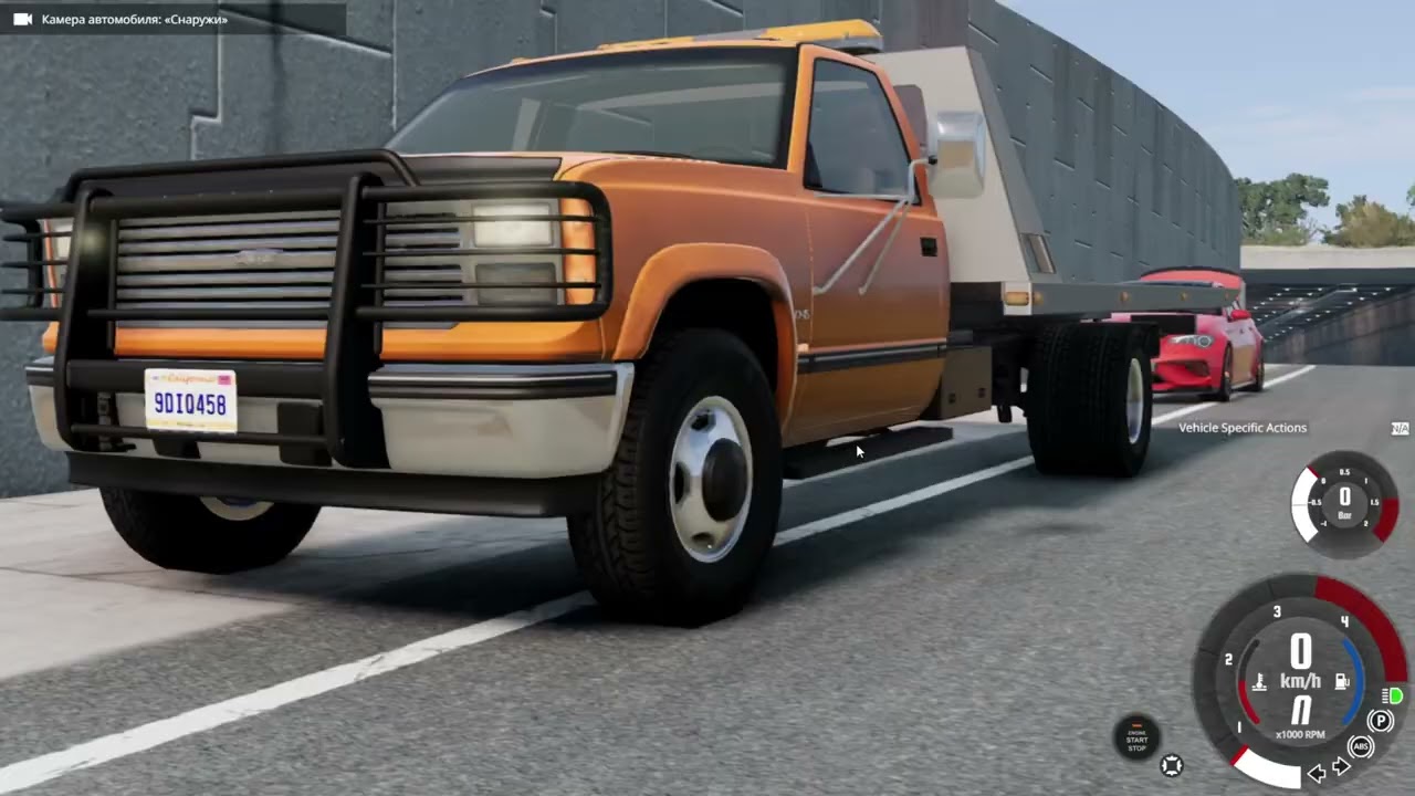 Везу машину на эвакуаторе в игре beamng drive