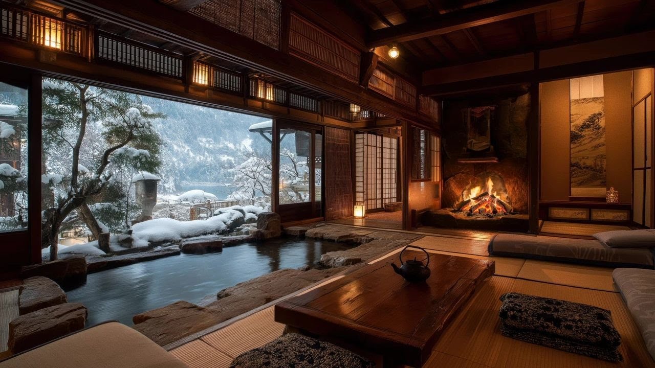 ♨️❄️ Winter Stillness at the Ryokan | Snowy Onsen, Firelight & Mountain Calm 🔥🏔️