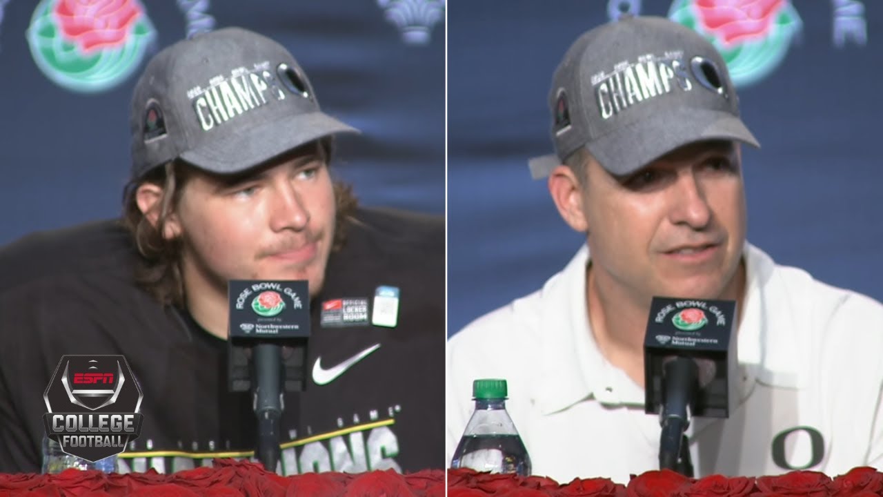 Justin Herbert and Mario Cristobal reflect on Oregon's win vs. Wisconsin | Rose Bowl