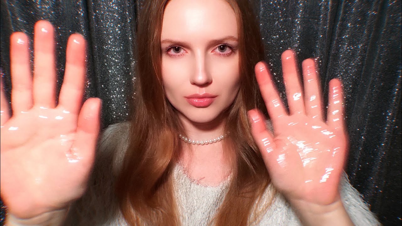 ASMR Oil Face Touching. Unintelligible Whispers. 2 Hours