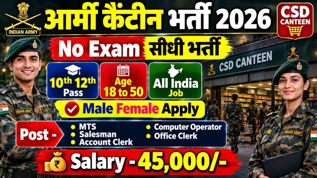 Army कैंटीन भर्ती 2026 | Army Canteen Recruitment 2026 | Army Canteen Vacancy 2026 | 10th Pass Jobs