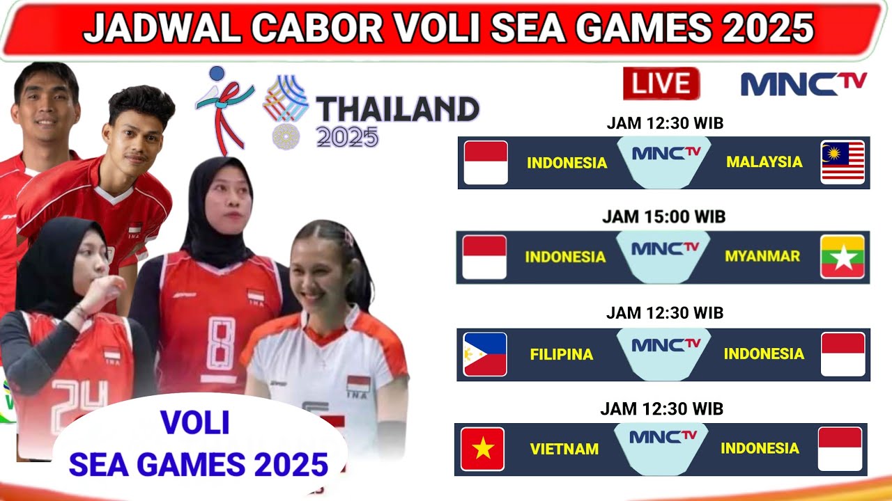 Jadwal Siaran Langsung Voli SEA Games 2025 Live MNCTV- Timnas Voli Putri Indonesia vs Malaysia