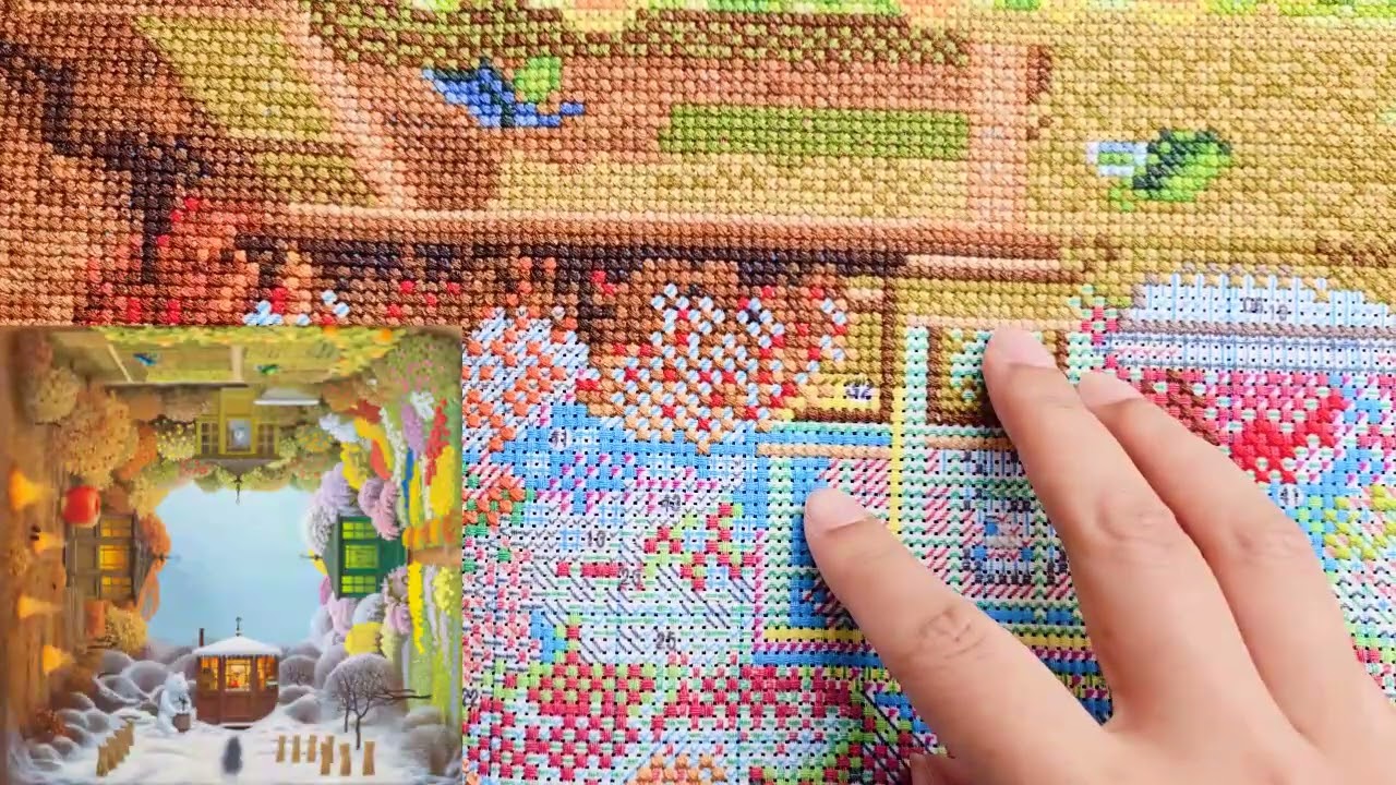FLOSSTUBE #358 Stitch With Me / Four Seasons of Rotation / cross stitch / 십자수 / 11ct / ASMR /