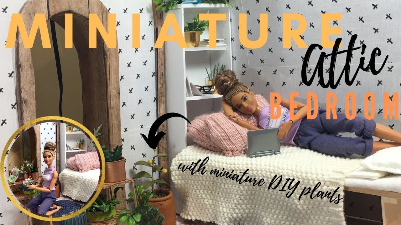 DIY: Attic Bedroom | Miniature Plants | Dollhouse | DIY Barbie Bed