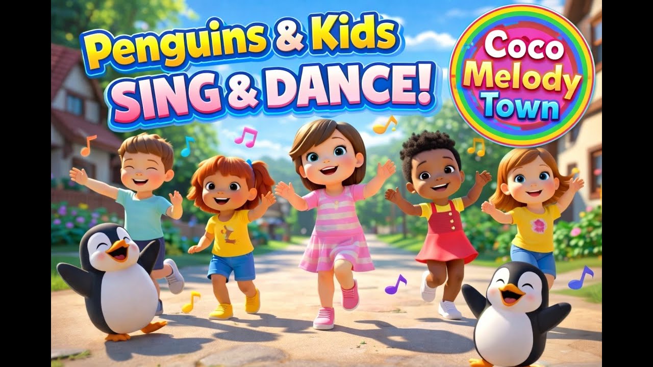 Penguins and Kids Fun Dance on Street