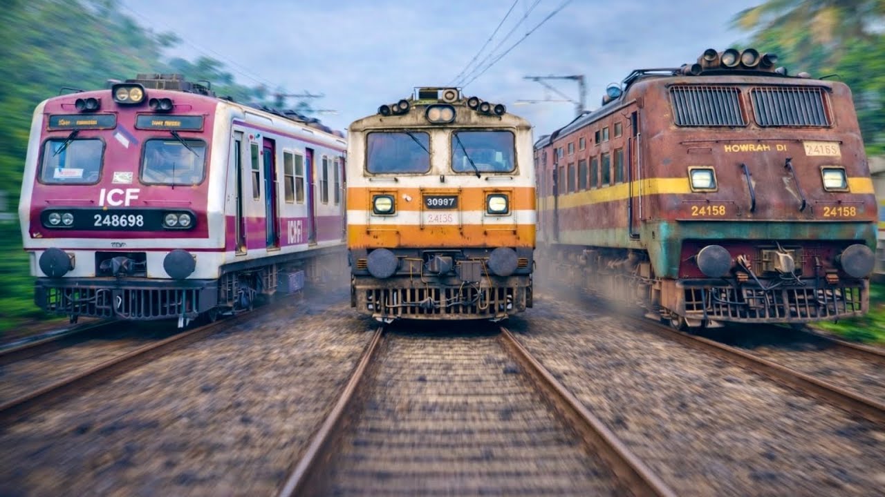 Different Model Indian EMU & Express Trains Dangerously Crossing Busy Level Crossing