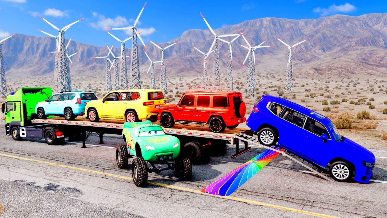 Flatbed Truck McQueen | Transportation with Truck - Pothole vs Car #15 | BeamNG.Drive Gameplay