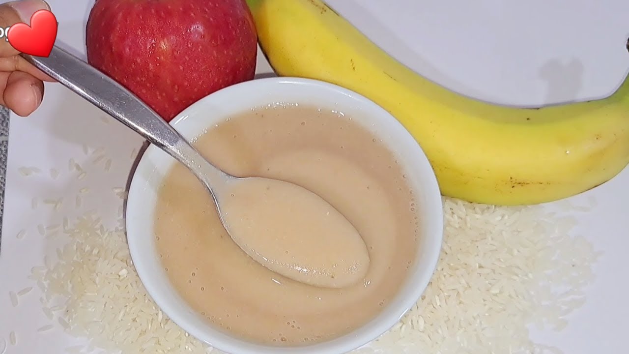 PAPILLA para BEBÉS, manzana, plátano y arroz, rica y nutritiva. porrigde for babies apple, banana