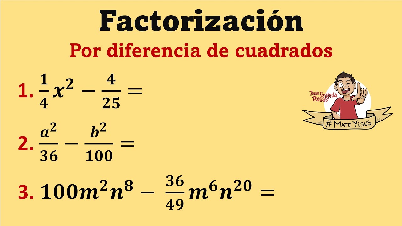 Factorización por Diferencia de cuadrados. Con fracciones | Video 2 de 3.