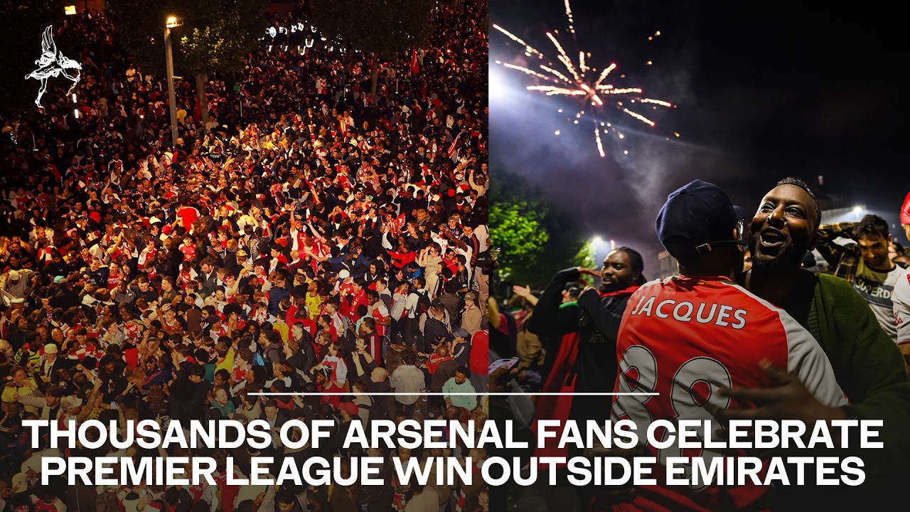 Thousands of Arsenal fans celebrate Premier League win outside Emirates