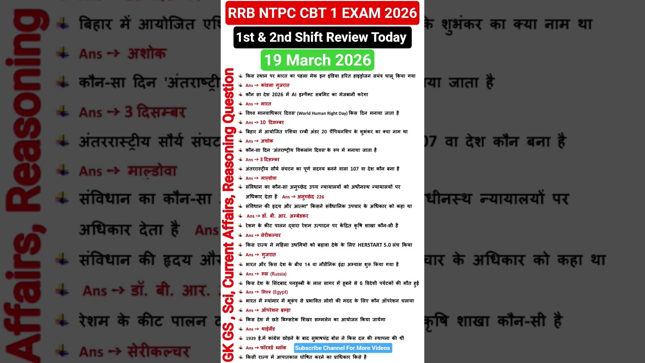 RRB NTPC 19 March Exam Analysis 2026 | Rrb Ntpc Exam Analysis Today | Ntpc Cbt 1 Paper Review Today