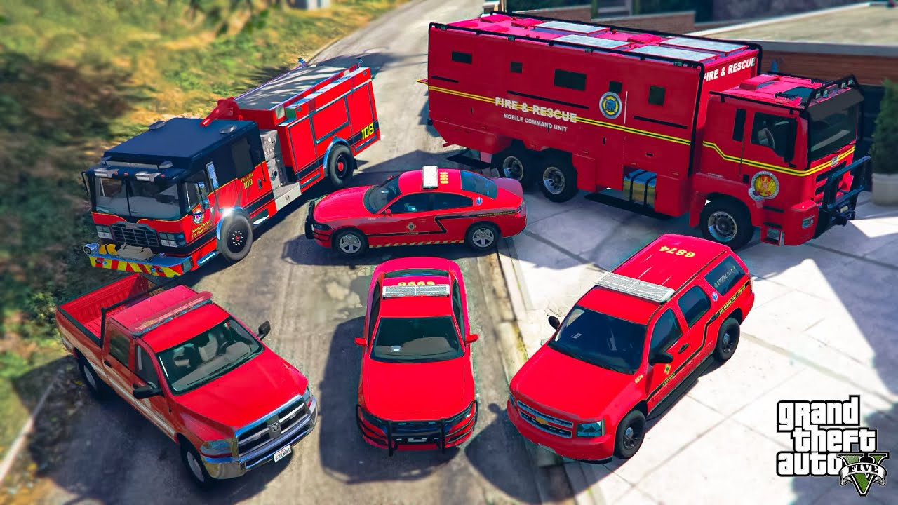 GTA 5 - Franklin Steal Los Angeles FIRE Department Vehicles in GTA V! | (GTA V Roleplay)