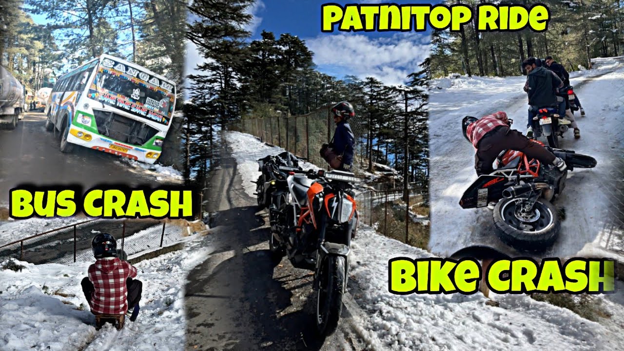 Patnitop First snowfall 😍 31 Dec 2024 || Bike crash Bus Accident in Patnitop ❄️