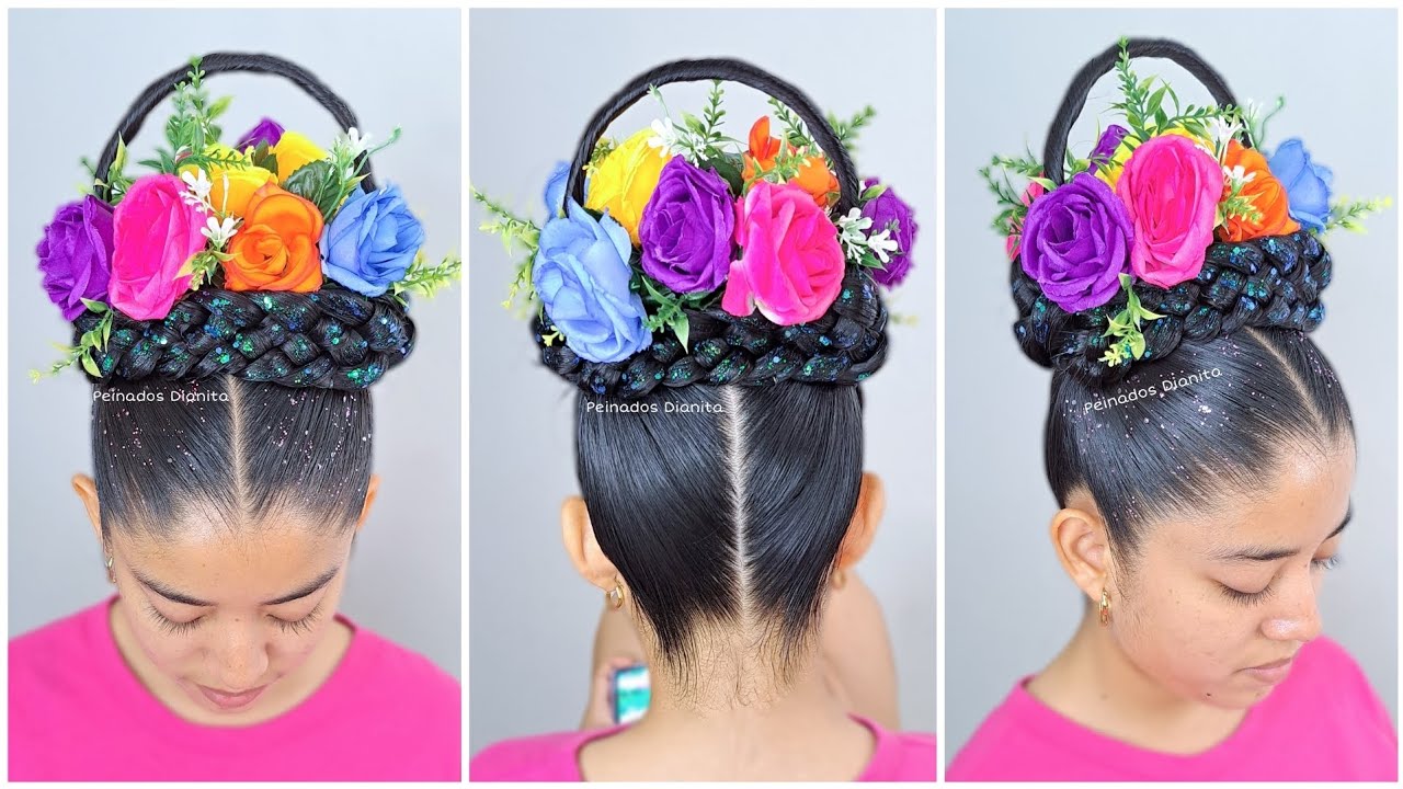 Canasta con flores 💐🌷 | Peinado loco para niñas 🤪