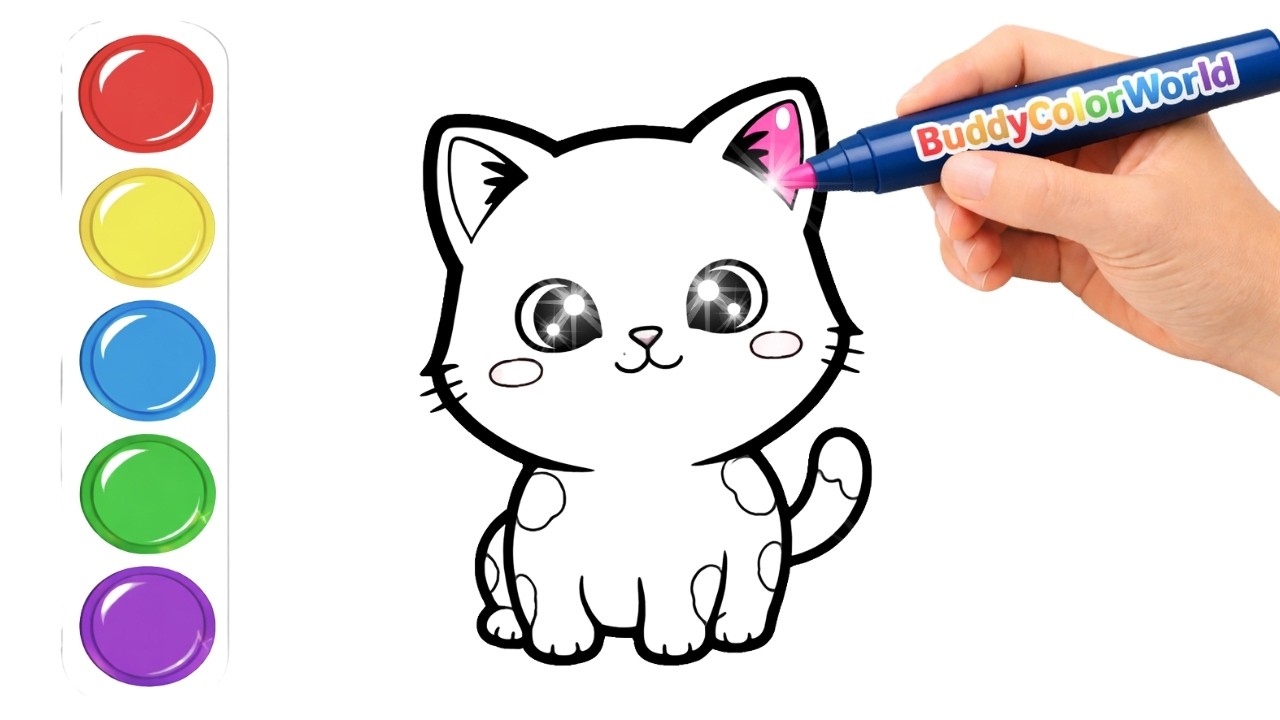 How to Color a Cute Cat 🐱 Coloring for Kids
