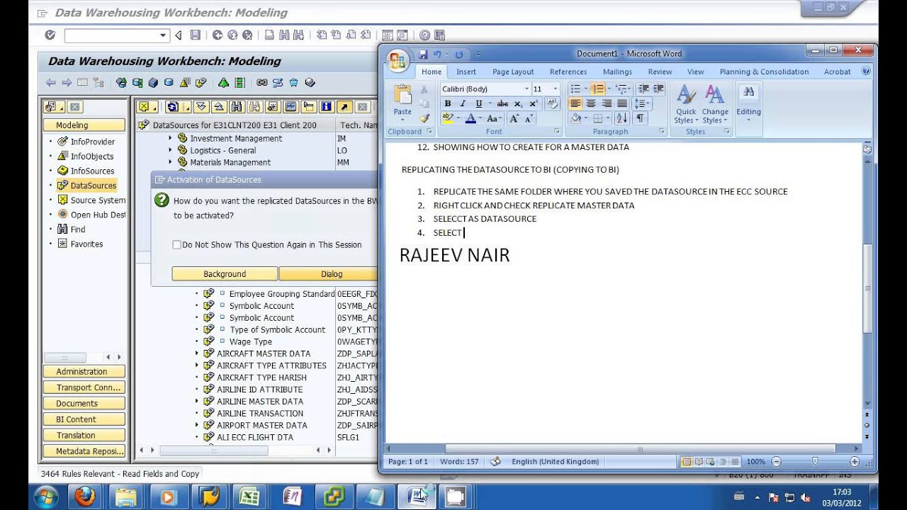 1 1 Replicating the datasource and Activating it SAP BW