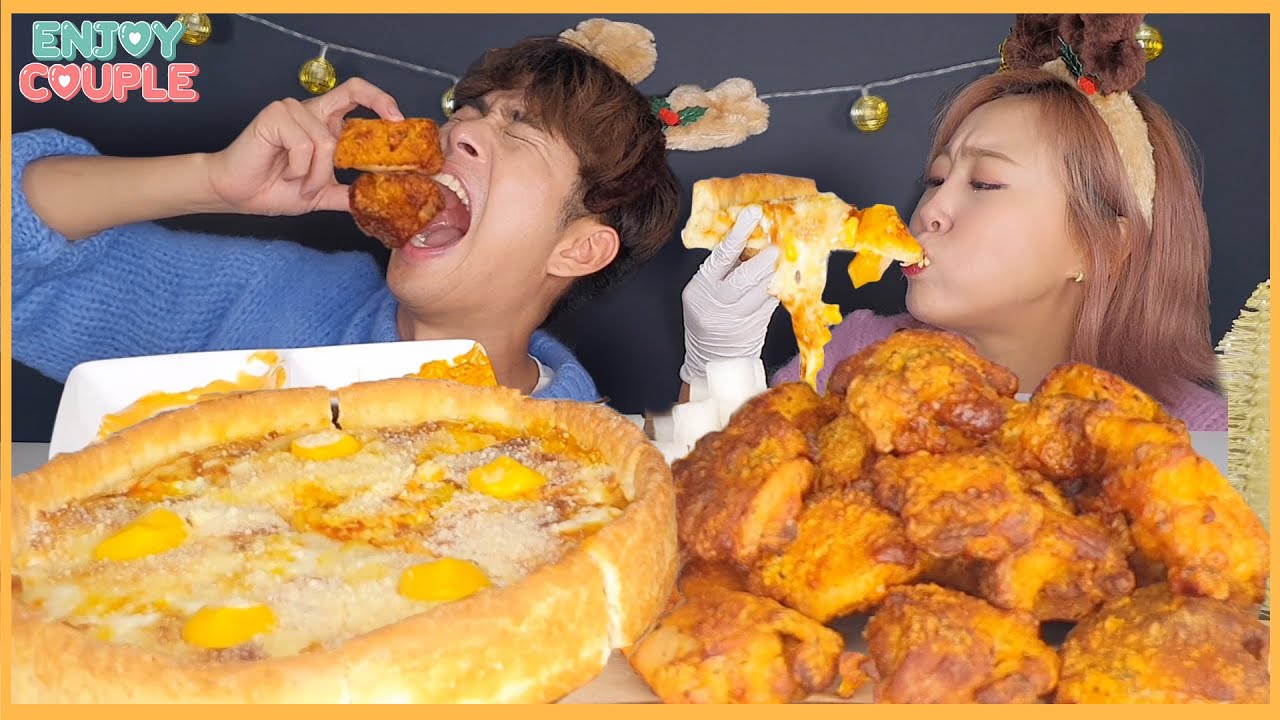 SUB) 미친소리!치즈줄줄! 고추바사삭치킨한마리에 JMT시카고피자한판 먹방! ChicagoPizza&Chilli Chicken Mugbang!