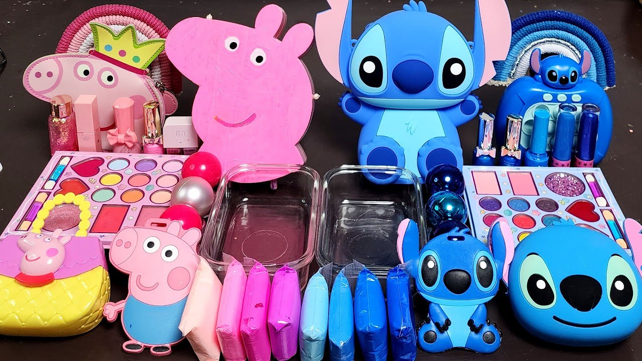 ASMR Blue Stitch vs Peppa pig Slime Mixing Random Into Slime! Satisfying Slime#ASMR#Slime#satisfying