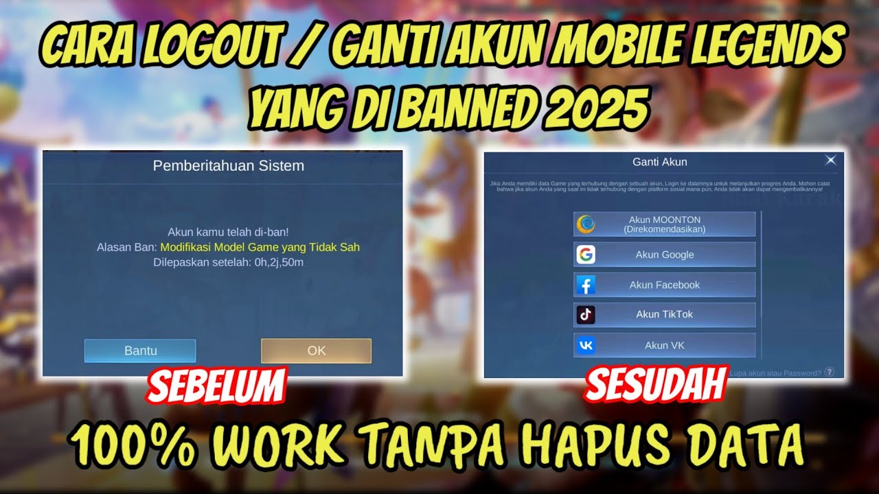 CARA GANTI AKUN ML YANG KENA BAN | CARA LOGOUT AKUN ML YANG DIBAN 2025