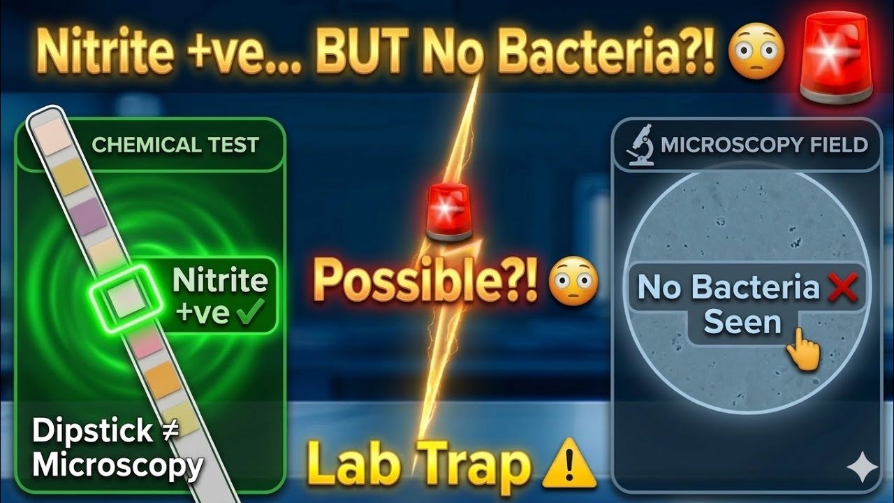 E57.Urine Chemical Exam Leukocyte Esterase-Nitrite ممكن يكون فى نيتريت ومفيش بكتريا تحت الميكرسكوب