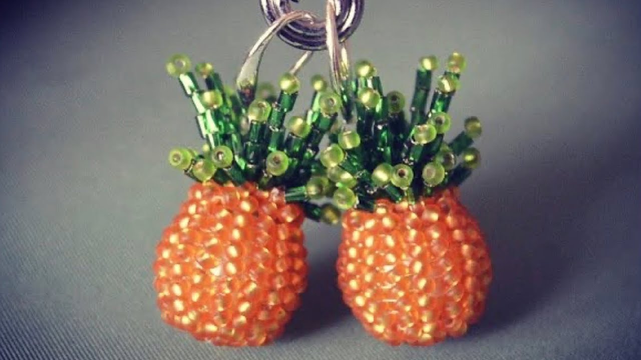 Серьги из бисера 🍍"Ананас".  Бисероплетение.  Мастер класс
