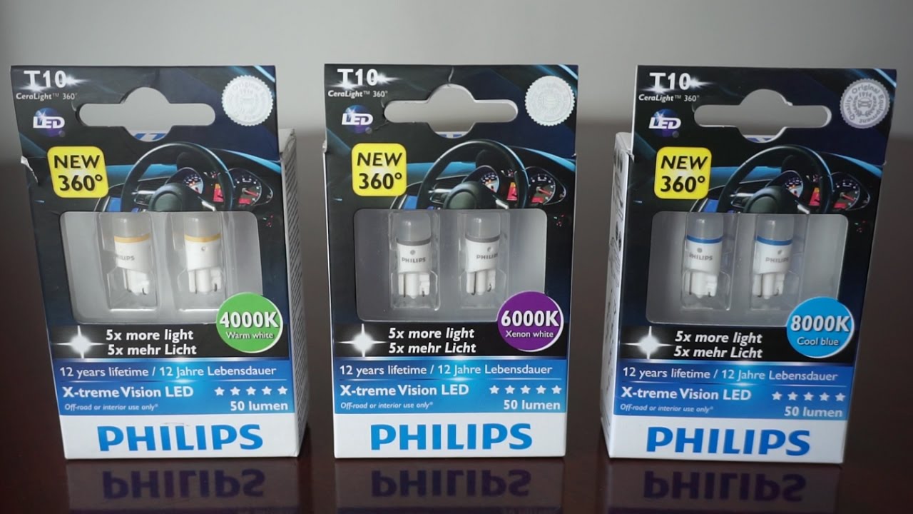 Philips X-tremeVision LED T10 w5w 4000k vs 6000k vs 8000k