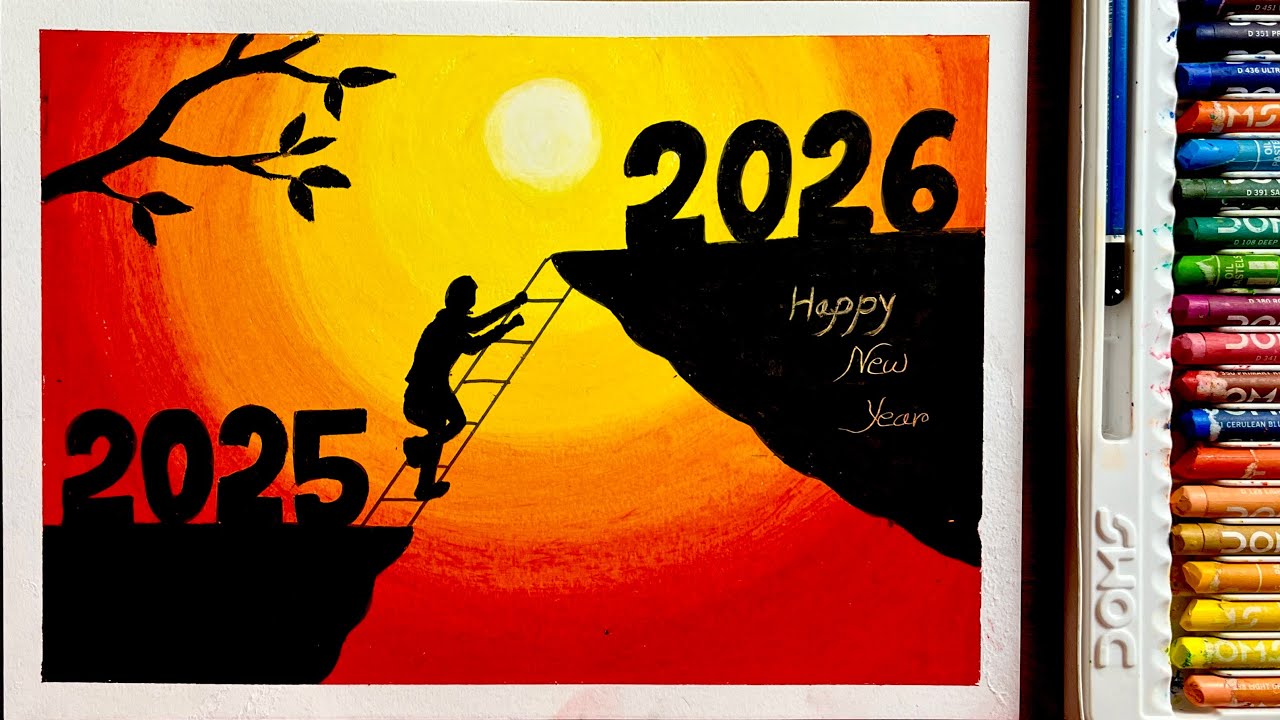 2026 Drawing || New Year Drawing Easy and Beautiful || Happy New Year Drawing 2026