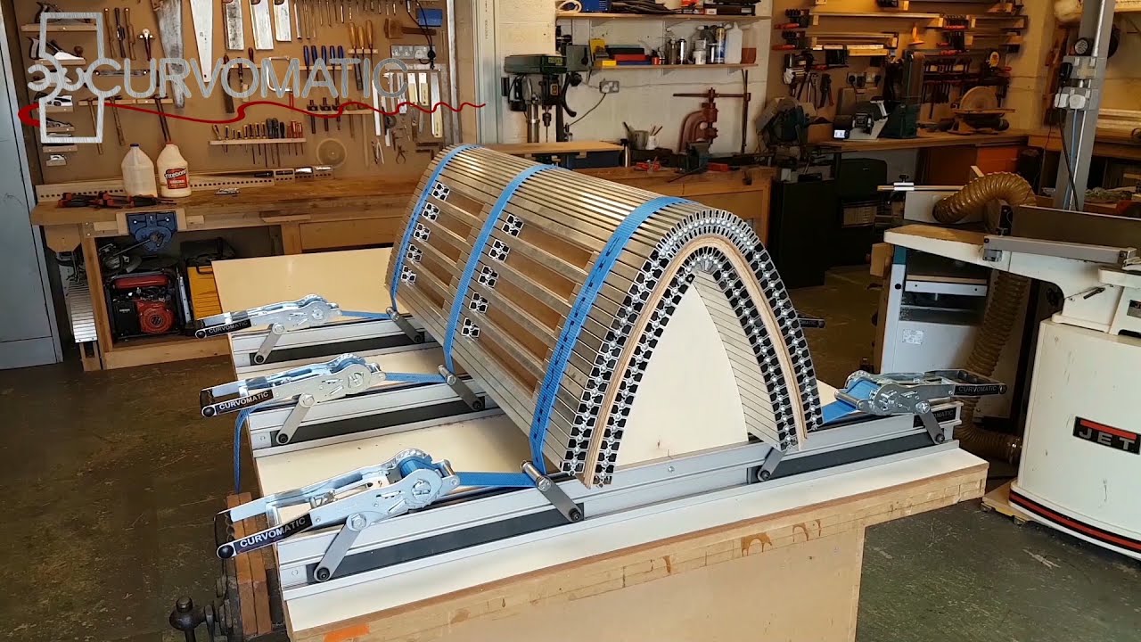 Arched speaker cabinet plywood lamination using Curvomatic