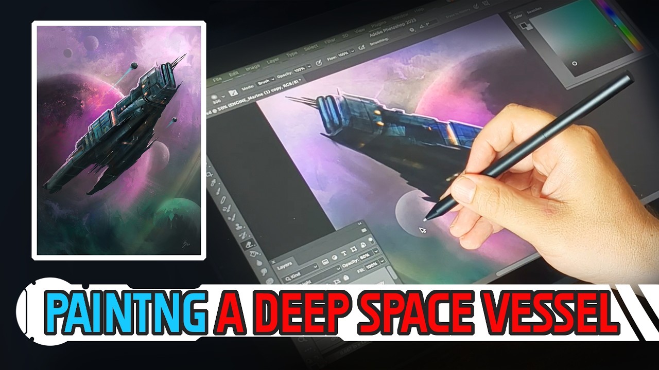 Painting a deep exploration vessel from memory ! Digital sci fi art with Wacom cintiq 16