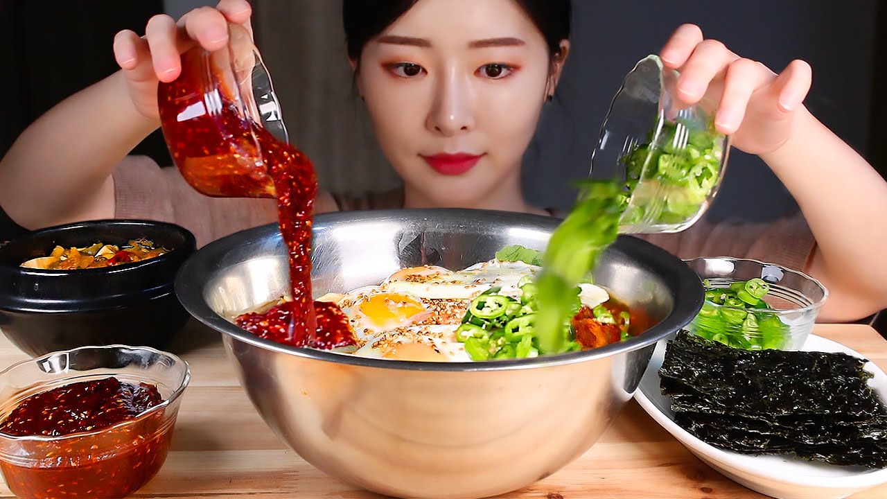 ASMR Пряный пибимпап Острый корейский перец Рагу из соевой пасты Сушеные водоросли MUKBANG