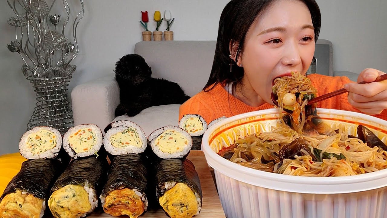 ASMR 대왕계란김밥 4줄 마라탕 먹방:) Eggs rice roll Malatang MUKBANG