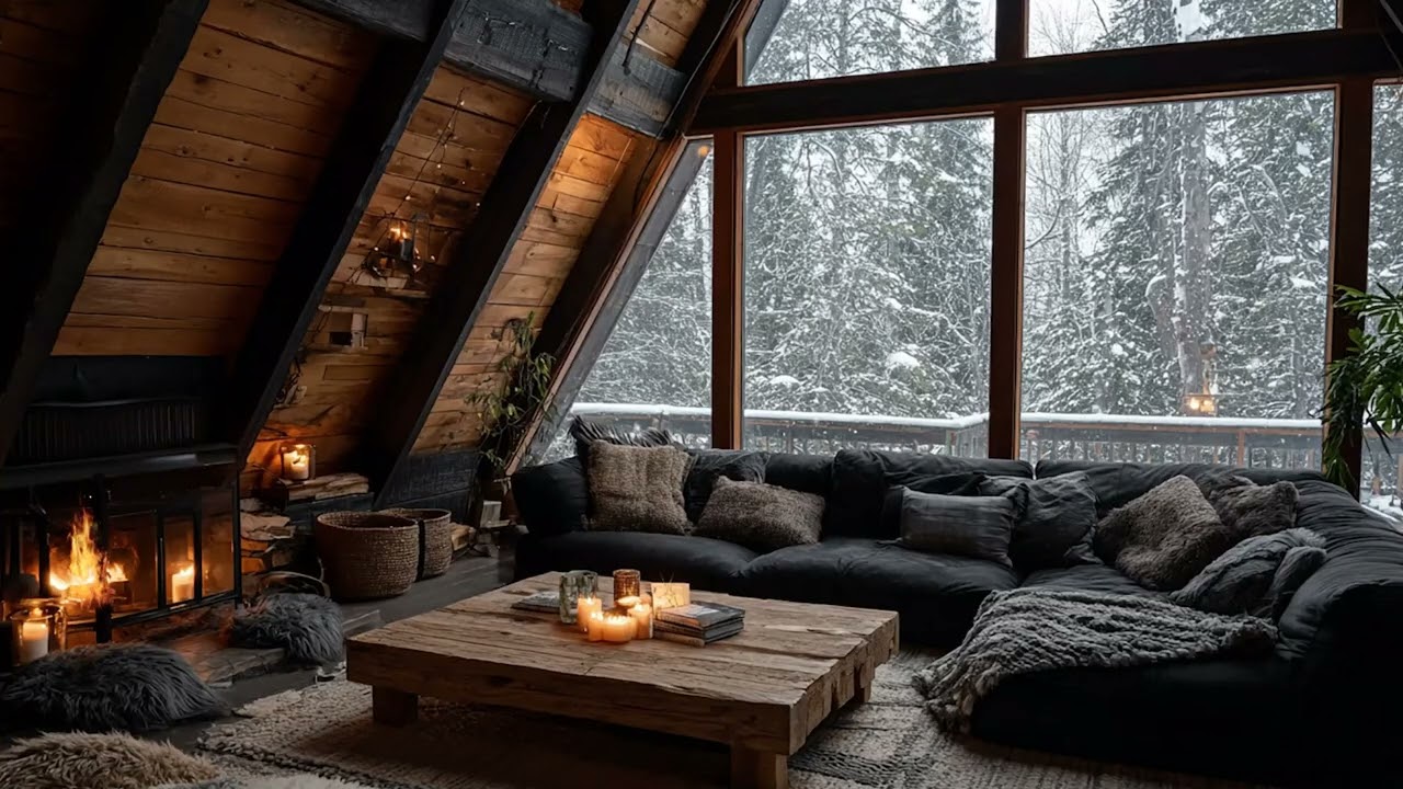Warm Fireplace  Relaxing Holiday Ambience with Snowfall