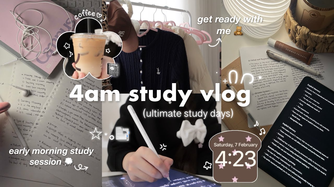 4am study vlog📓𝄞 ultimate study days, early morning and late night study sessions and grwm for cafe 