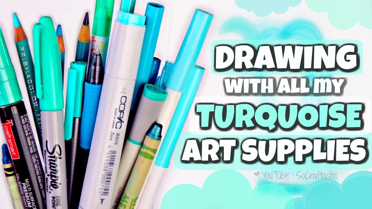 Drawing with only TURQUOISE Art Supplies // SoCraftastic
