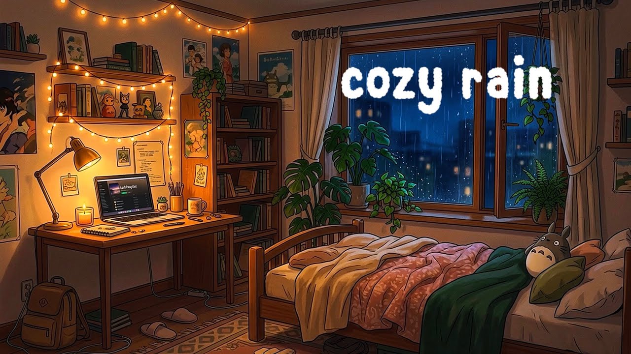cozy lofi rain ☔ soft night study session (1 hour loop)