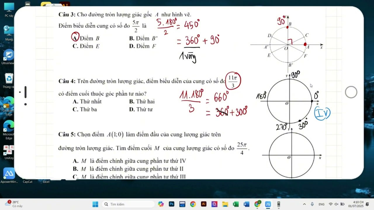 (TOÁN 11 - 2K9) Buổi 2: Bài tập vòng tròn lượng giác