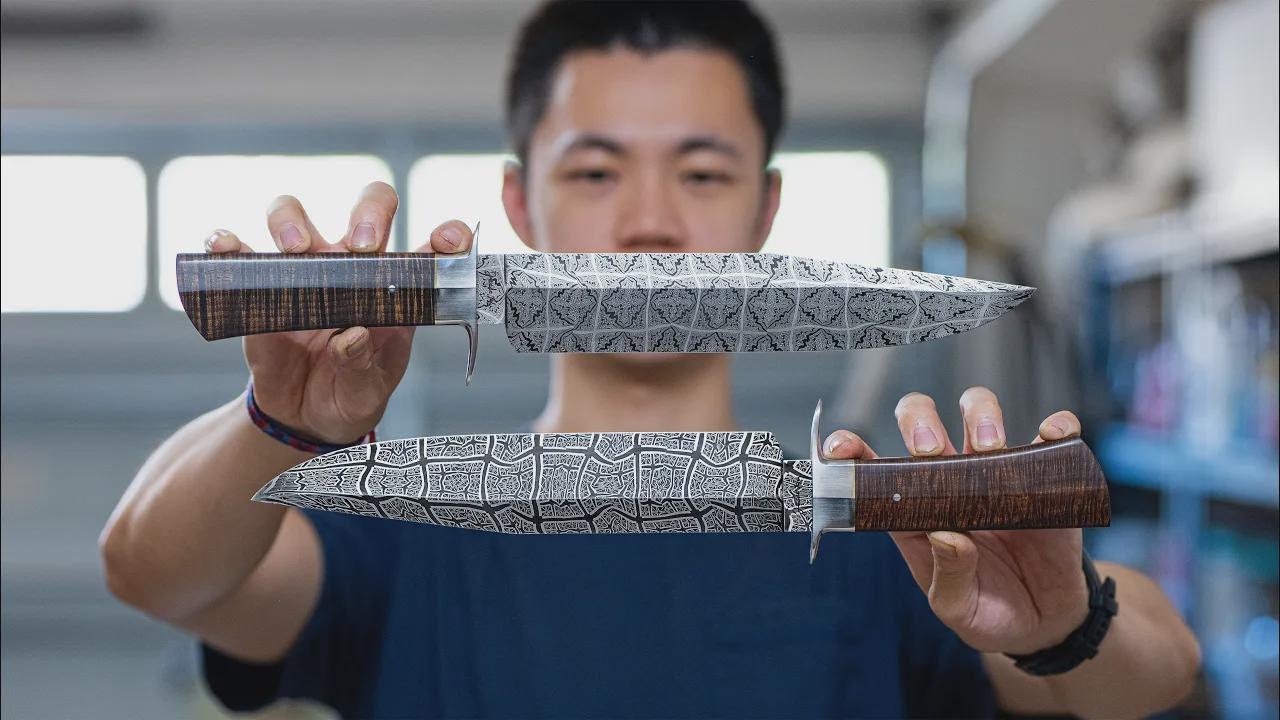 환상적인 모자이크 다마스커스 보위 나이프 제작기