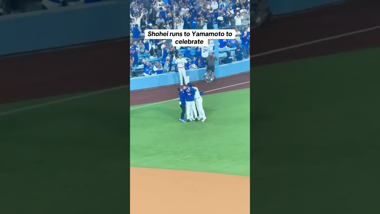 Shohei Celebrates With Yamamoto 💙 #dodgers #yoshinobuyamamoto #shoheiohtani #worldseries
