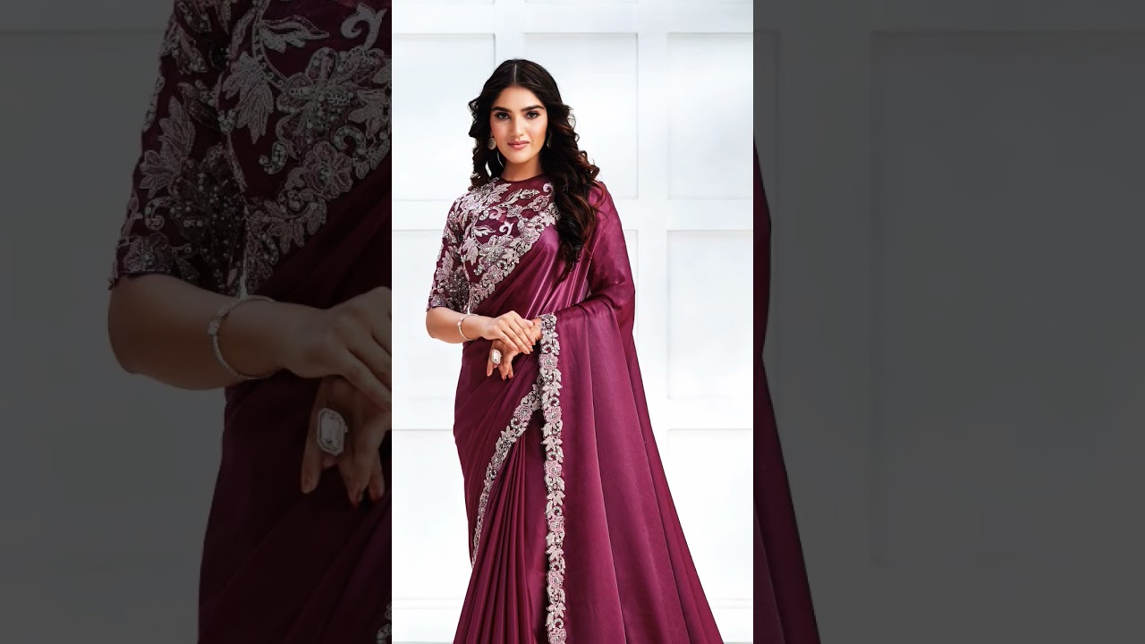 Multi Colour Handwork Embroidery Satin Silk Luxury Saree 💖.#saree #luxurysaree#designersaree #shorts