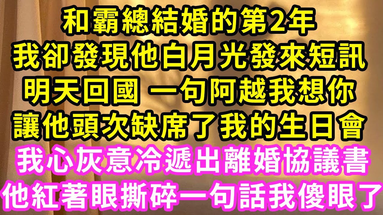 和霸總結婚的第2年，我卻發現他白月光發來短訊，明天回國 一句阿越我想你，讓他頭次缺席了我的生日會，我心灰意冷遞出離婚協議書，他紅著眼撕碎一句話我傻眼了#甜寵#灰姑娘#霸道總裁#愛情#婚姻#小嫻說故事