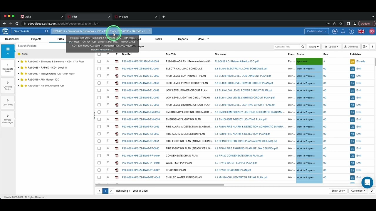 Asite project navigation