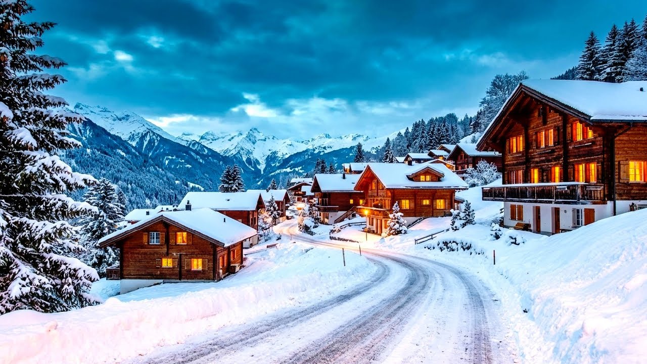 Title: Switzerland Winter Road Trip | Snowy Village & Blue Sky!