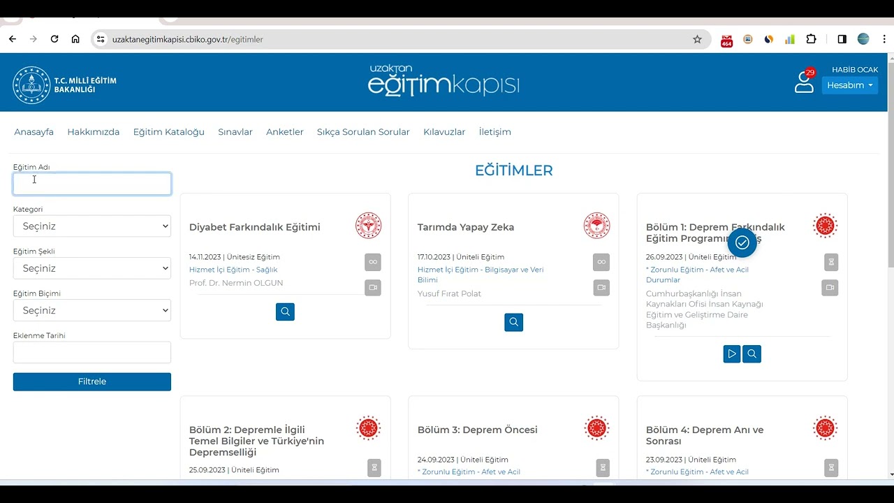 Uzaktan Eğitim Kapısında (Cbiko) Eğitimler Nasıl Bulunur ve Seyredilir?