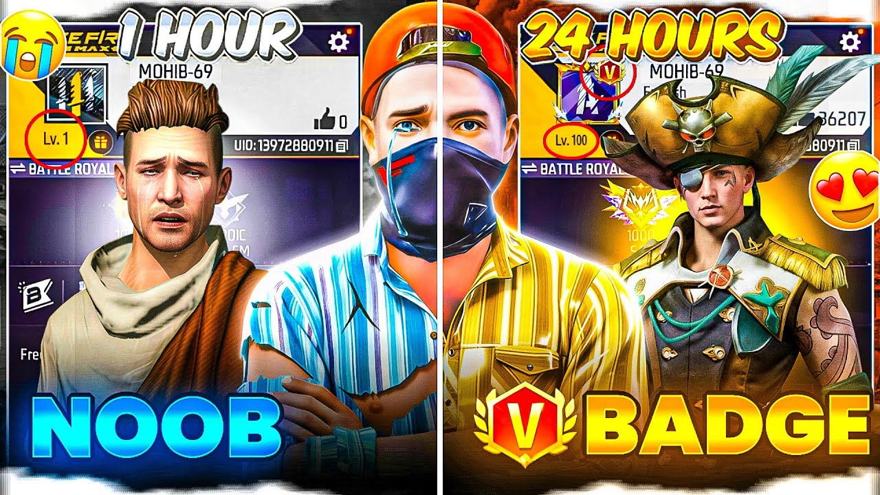 Transforming Noob V Badge ID into 24 Hours Free Fire ID in 24 Hours 😲 - Garena Free Fire