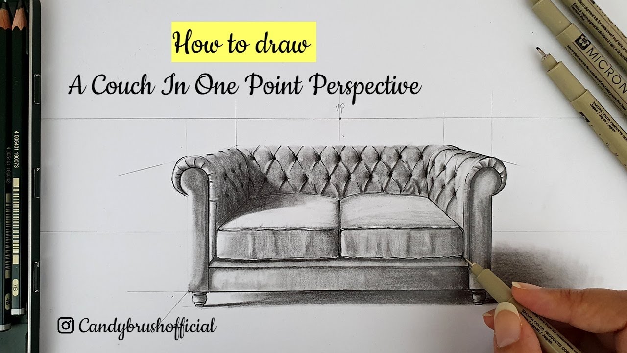 How to Draw A Couch In One Point Perspective | Step By Step