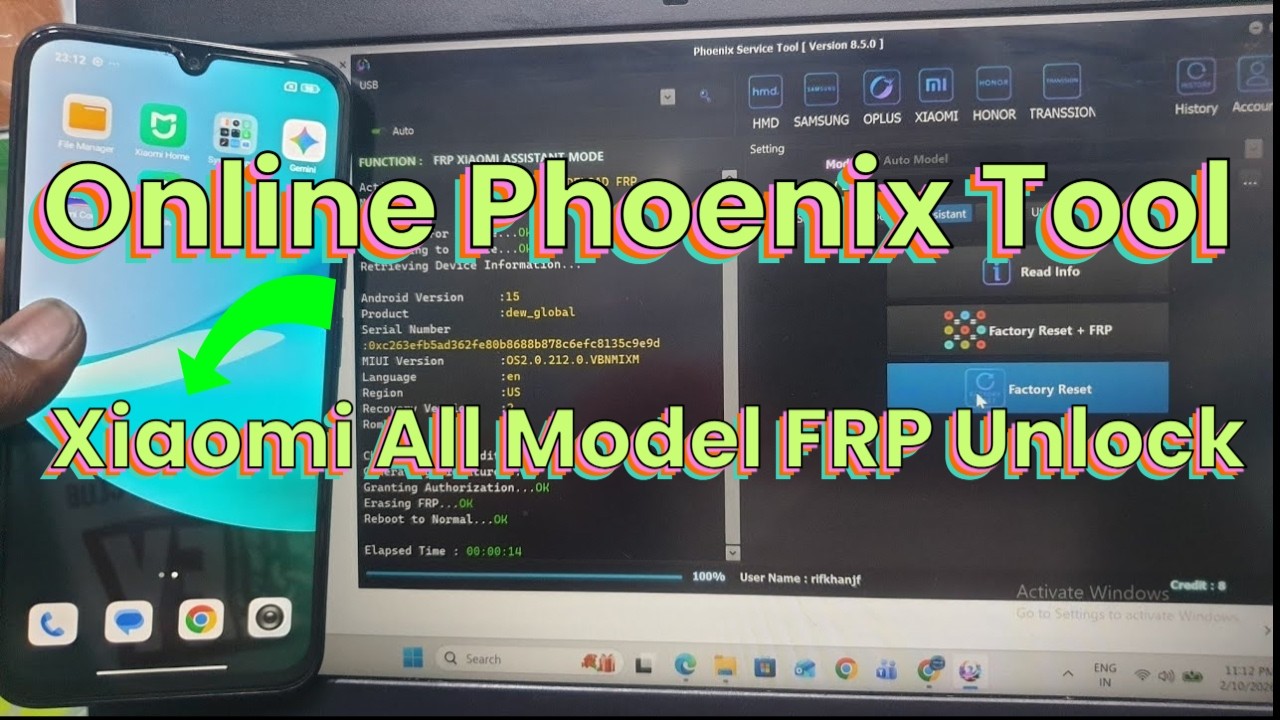 Online Phoniex Tool Xiaomi All Phone  FRP 100% Work