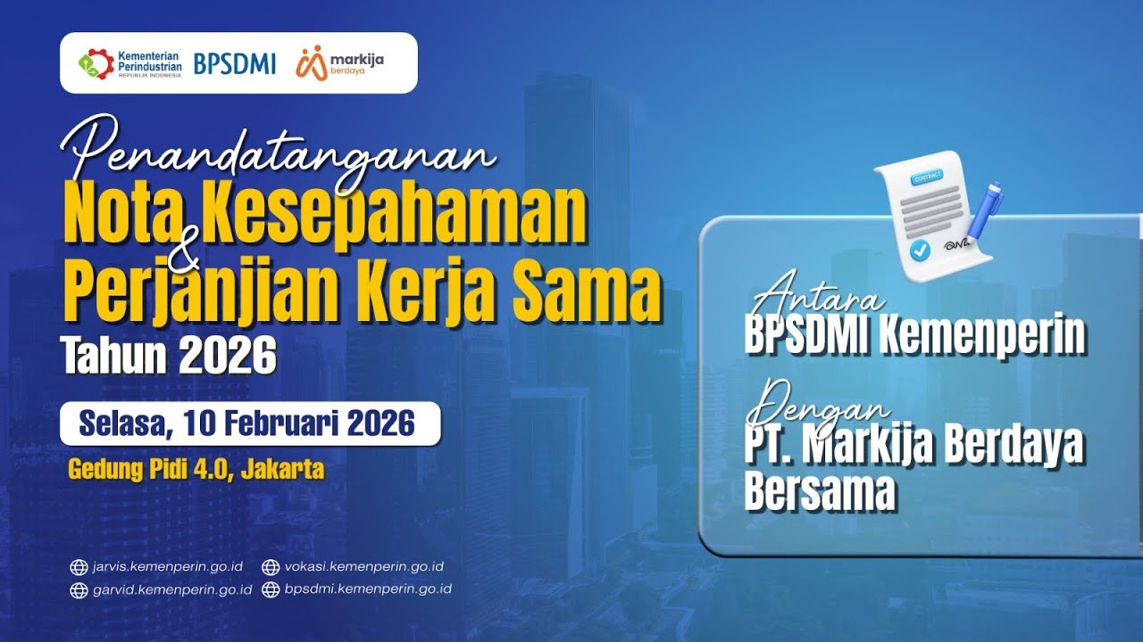 Penandatanganan Perjanjian Kerja Sama Satuan Kerja BPSDMI dengan PT Markija Berdaya Bersama